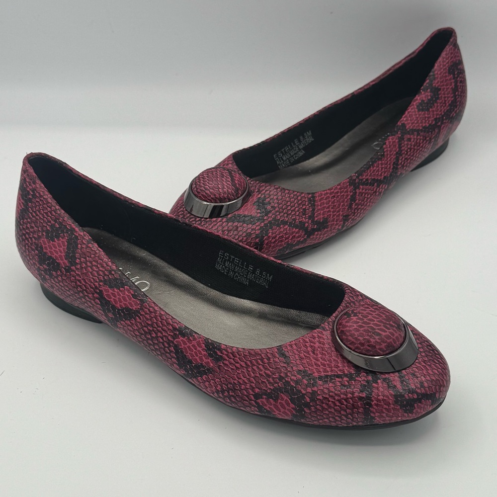 Andiamo Estelle Snakeskin Ballet Flats Magenta Fuschia